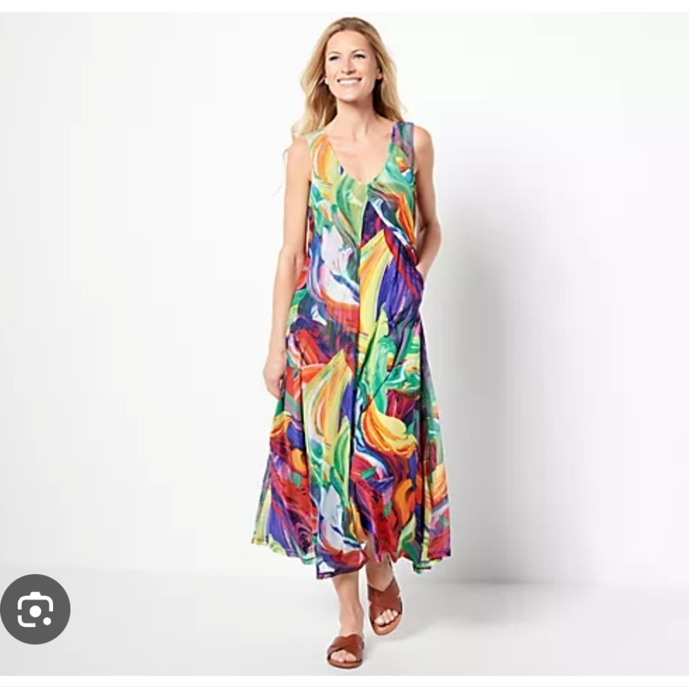 Attitudes by Renee Global Illusions Mix Media Petite Maxi Dress Nwot